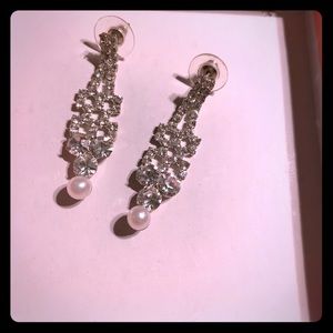 Wedding earring set for bride rhinestone pearl